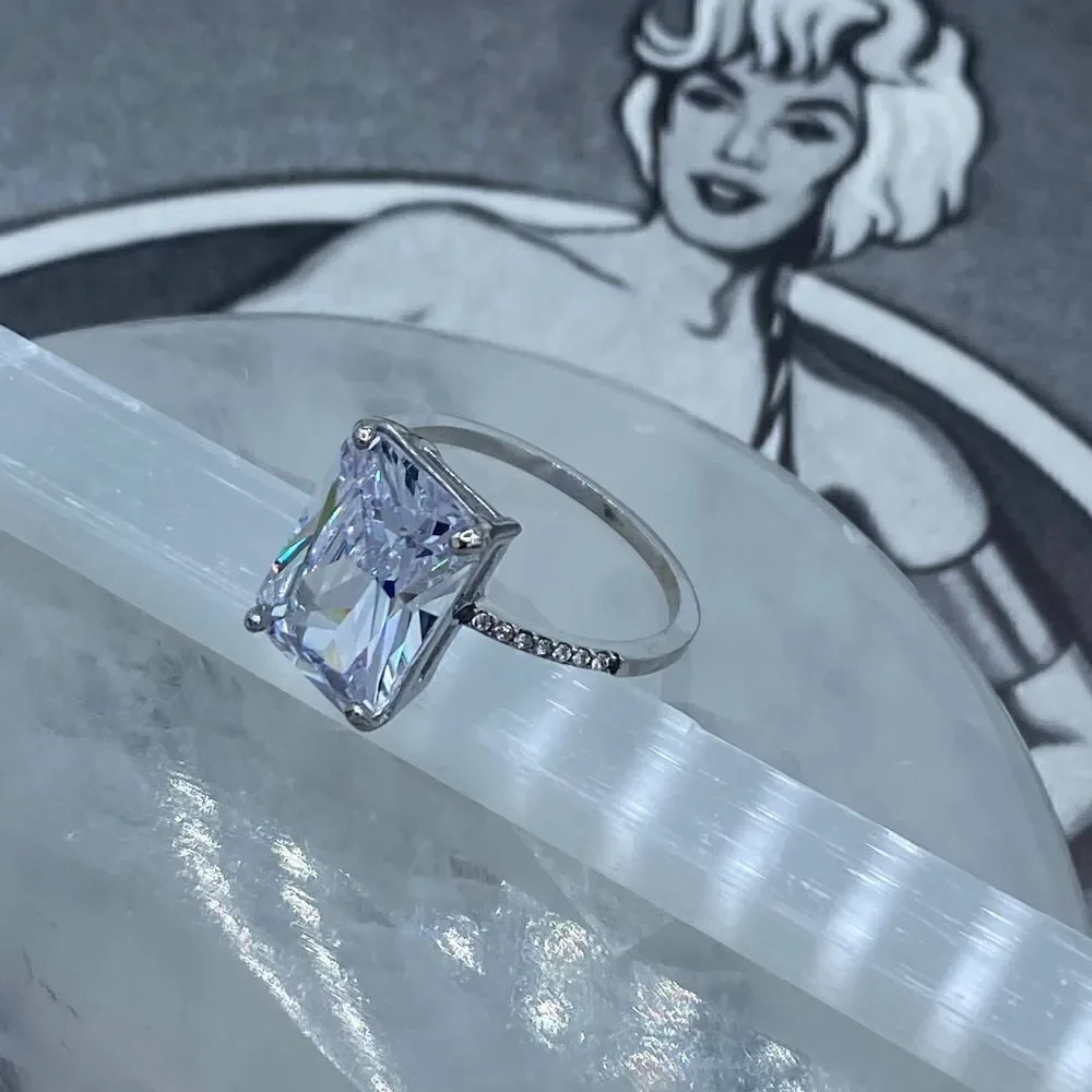 Stainless Steel High Polished Clear CZ Ring Sizes 6-10